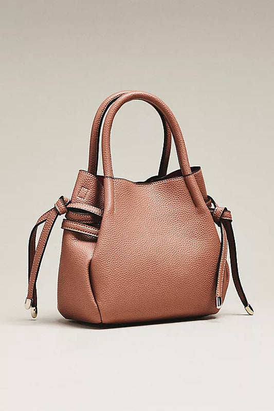 Mini Tulip‑Shape Faux Leather Drawstring Satchel Bag