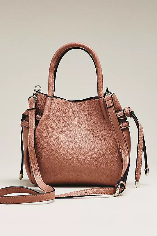 Mini Tulip‑Shape Faux Leather Drawstring Satchel Bag